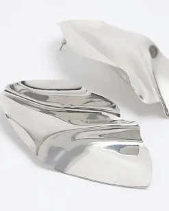 River Island Silver Sculpted Earrings Grey Clearance