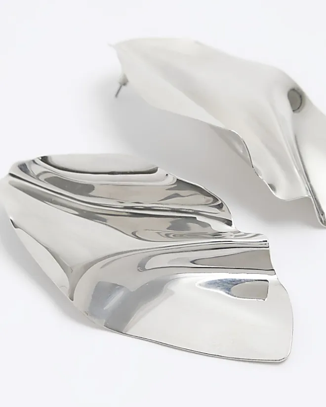 River Island Silver Sculpted Earrings Grey Clearance
