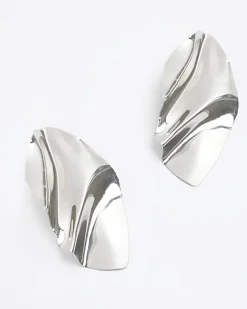 River Island Silver Sculpted Earrings Grey Clearance