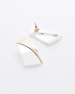 River Island Silver sculpted stud earrings White New
