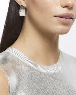River Island Silver sculpted stud earrings White New