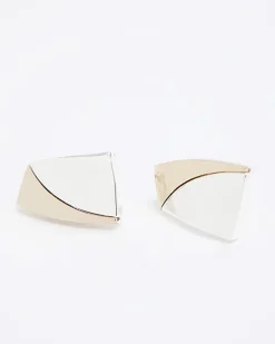 River Island Silver sculpted stud earrings White New