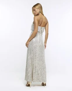 River Island Silver sequin bandeau maxi dress Grey Fashion