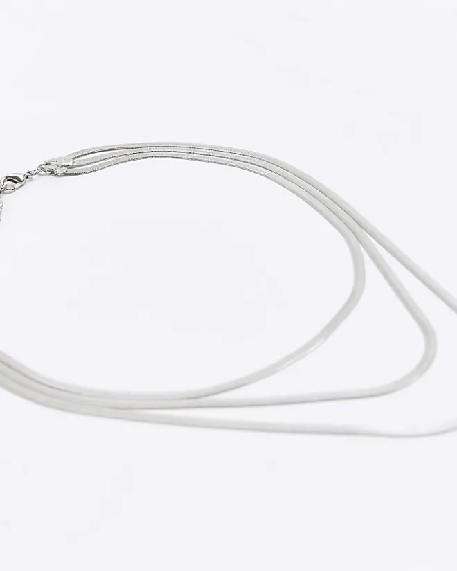 River Island Silver Sleek Multirow Necklace Grey Fashion