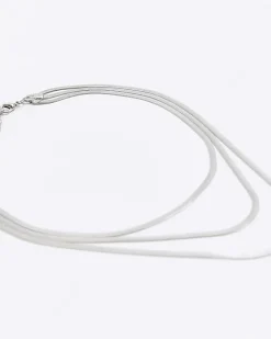 River Island Silver Sleek Multirow Necklace Grey Fashion