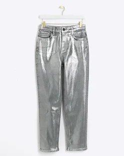 River Island Silver slim straight coated jeans Grey Sale