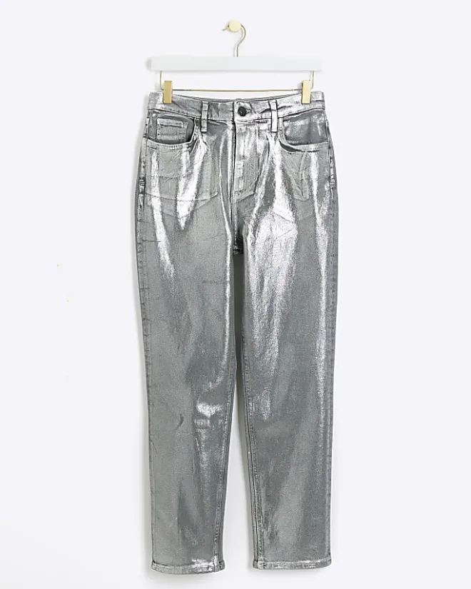 River Island Silver slim straight coated jeans Grey Sale