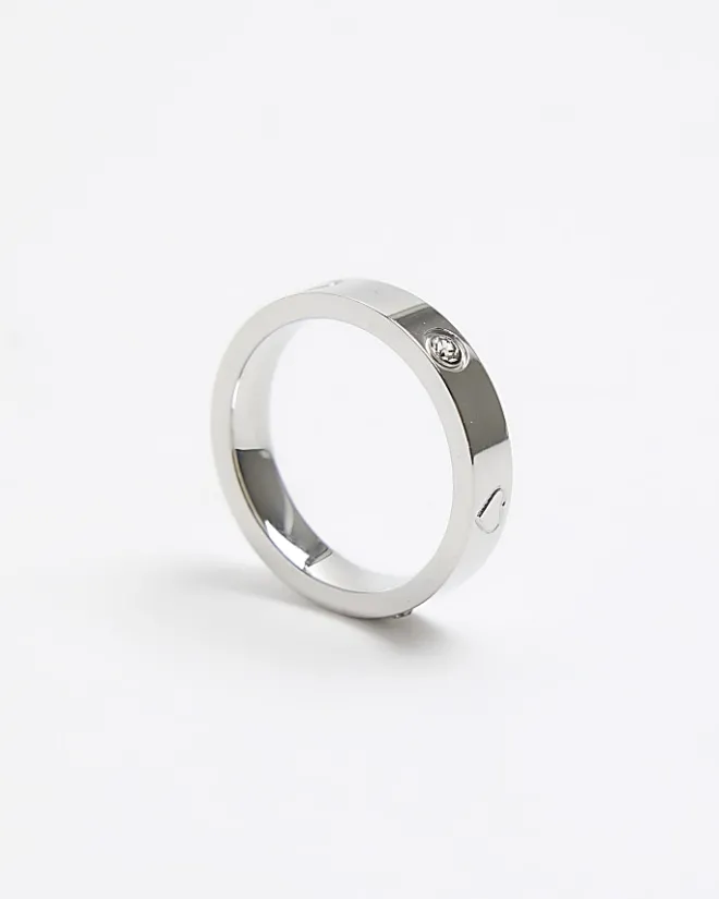 River Island Silver Stainless Steel Embellished Ring Grey Online