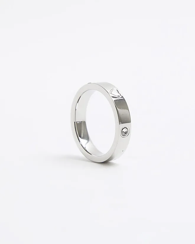 River Island Silver Stainless Steel Embellished Ring Grey Online