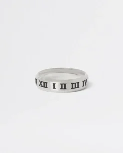 River Island Silver stainless steel engraved roman ring White New