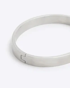 River Island Silver steel bangle bracelet Grey Sale