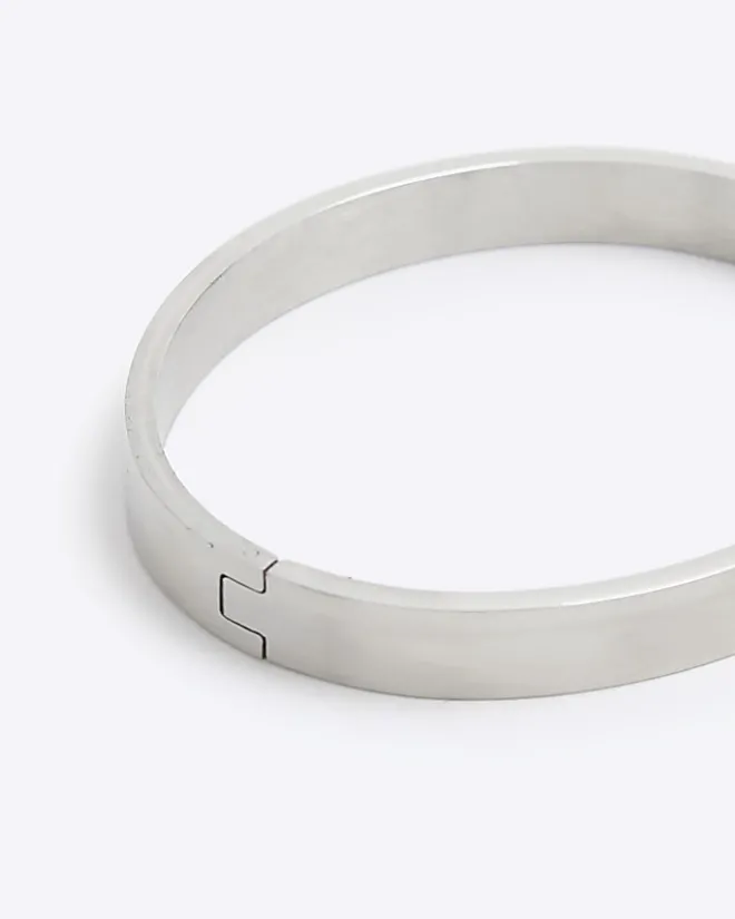 River Island Silver steel bangle bracelet Grey Sale