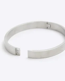 River Island Silver steel bangle bracelet Grey Sale