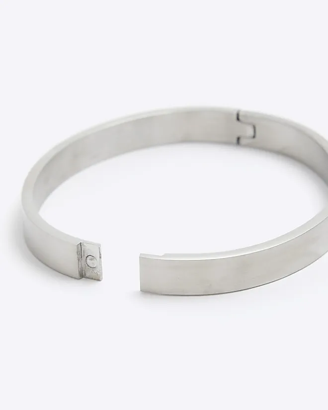 River Island Silver steel bangle bracelet Grey Sale