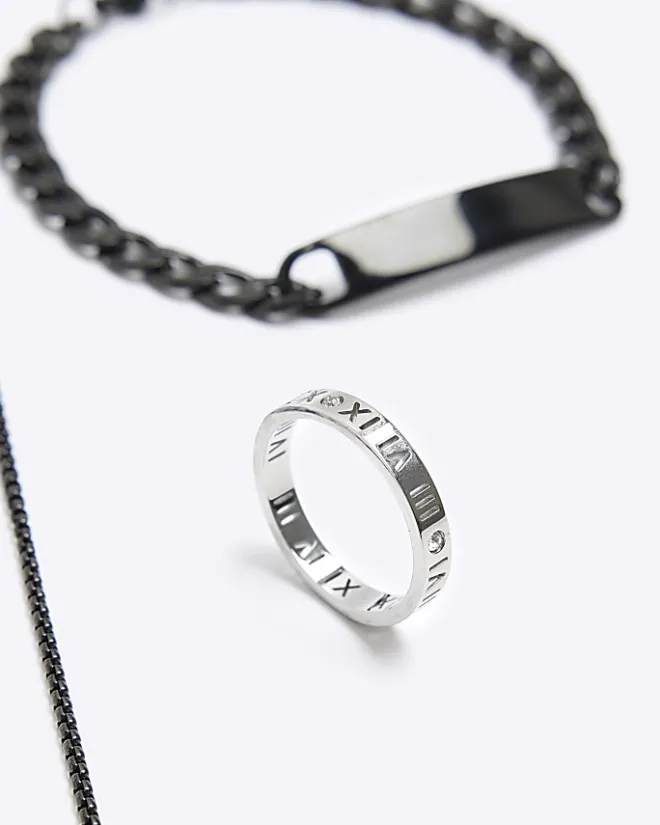 River Island Silver steel rhodium gift box Grey Outlet