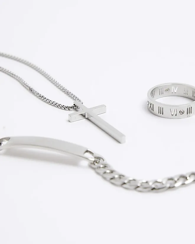 River Island Silver steel rhodium gift box Grey Outlet