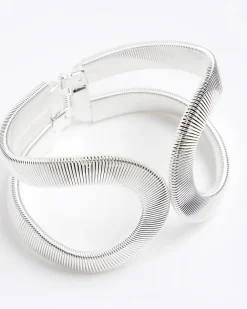 River Island Silver Textured Bangle Bracelet Grey Discount