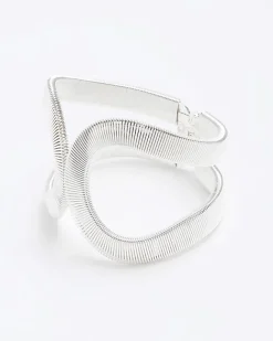 River Island Silver Textured Bangle Bracelet Grey Discount