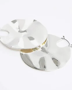 River Island Silver Textured Hoop Earrings Grey Fashion