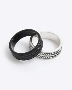 River Island Silver Textured Rings Multipack Grey Discount