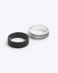 River Island Silver Textured Rings Multipack Grey Discount