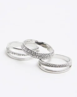 River Island Silver Twist Ring Pack Grey Outlet