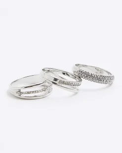 River Island Silver Twist Ring Pack Grey Outlet