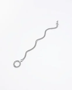 River Island Silver Twist Ring Pendant Necklace Grey Clearance