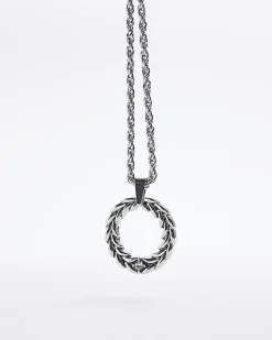 River Island Silver Twist Ring Pendant Necklace Grey Clearance