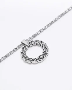 River Island Silver Twist Ring Pendant Necklace Grey Clearance