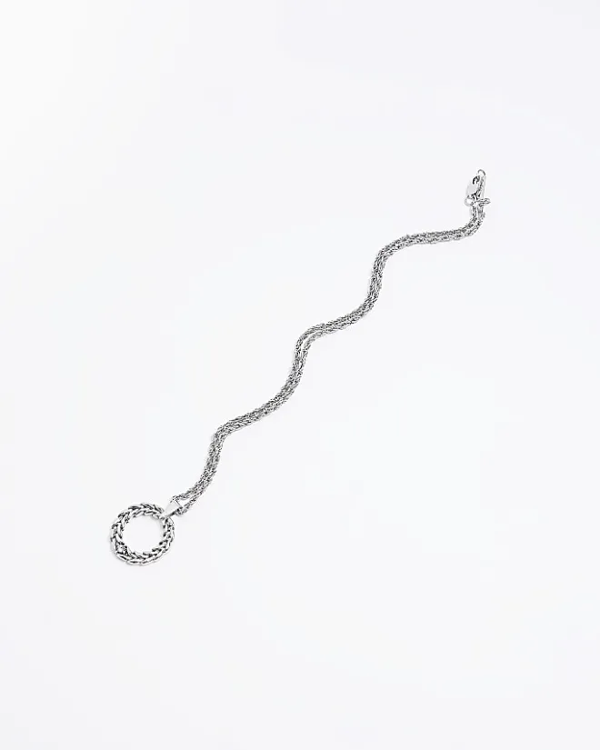 River Island Silver Twist Ring Pendant Necklace Grey Clearance
