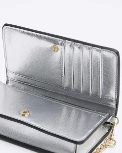River Island Silver weave cross body purse Grey Clearance