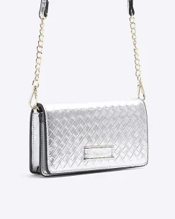 River Island Silver weave cross body purse Grey Clearance