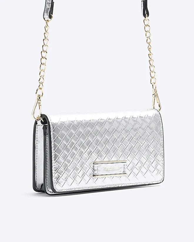 River Island Silver weave cross body purse Grey Clearance