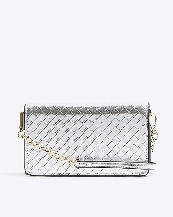 River Island Silver weave cross body purse Grey Clearance