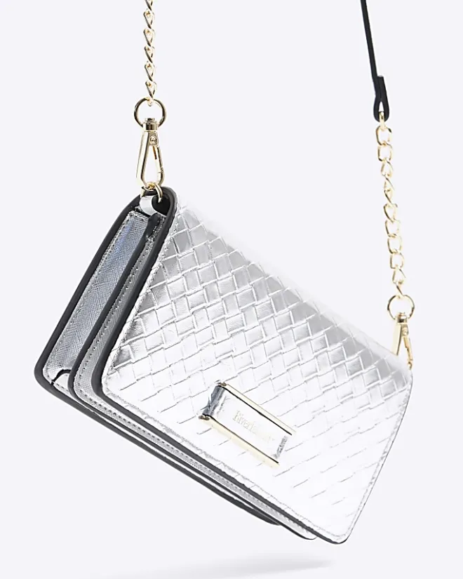 River Island Silver weave cross body purse Grey Clearance