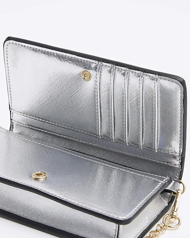 River Island Silver weave cross body purse Grey Clearance