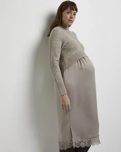 River Island Stone 2 in 1 maternity midi dress Cream New