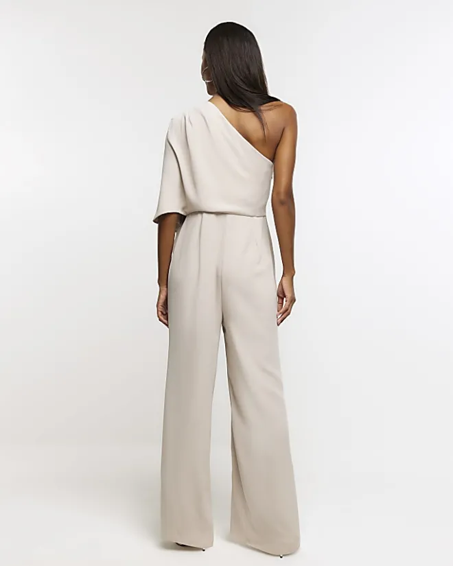 River Island Stone cape wide leg jumpsuit Cream New