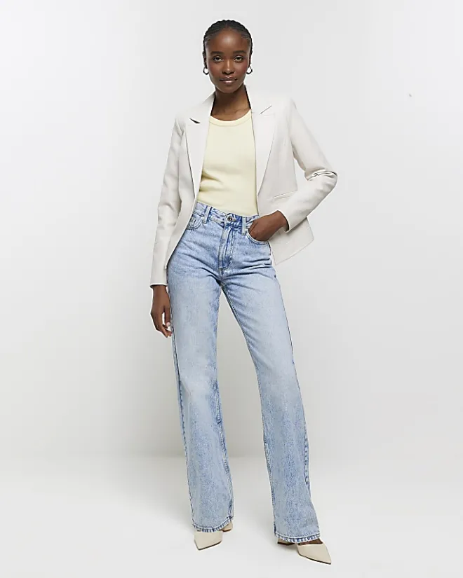 River Island Stone faux leather blazer Cream Outlet