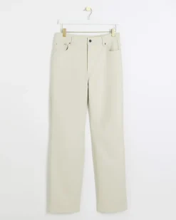 River Island Stone faux leather straight leg trousers Cream Online