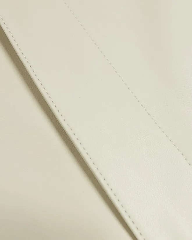River Island Stone faux leather straight leg trousers Cream Online