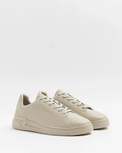River Island lace up low top trainers Stone Clearance