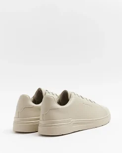 River Island lace up low top trainers Stone Clearance