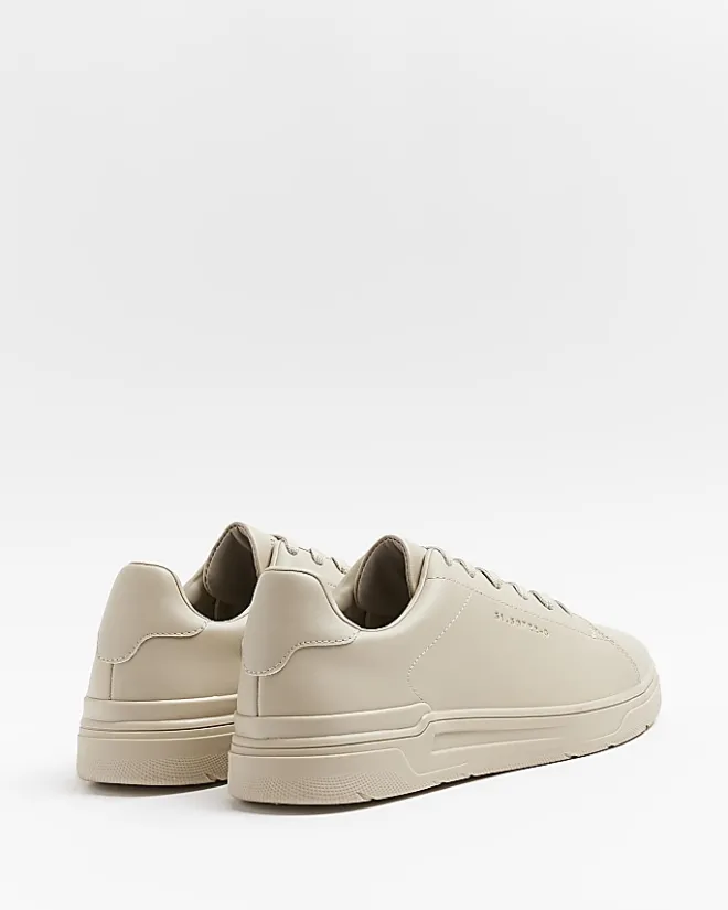 River Island lace up low top trainers Stone Clearance