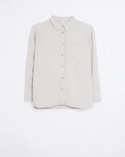 River Island Stone oversized shirt with linen Cream Outlet