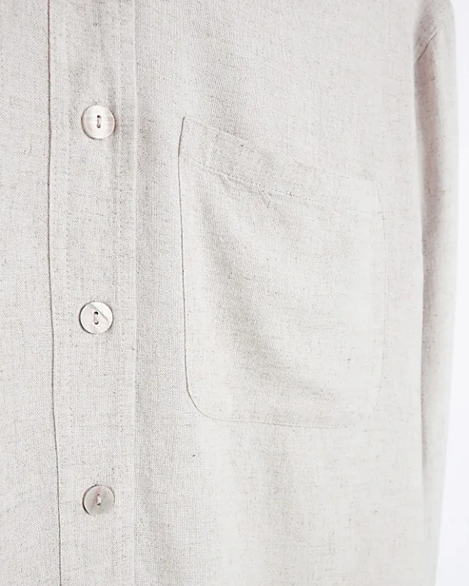 River Island Stone oversized shirt with linen Cream Outlet