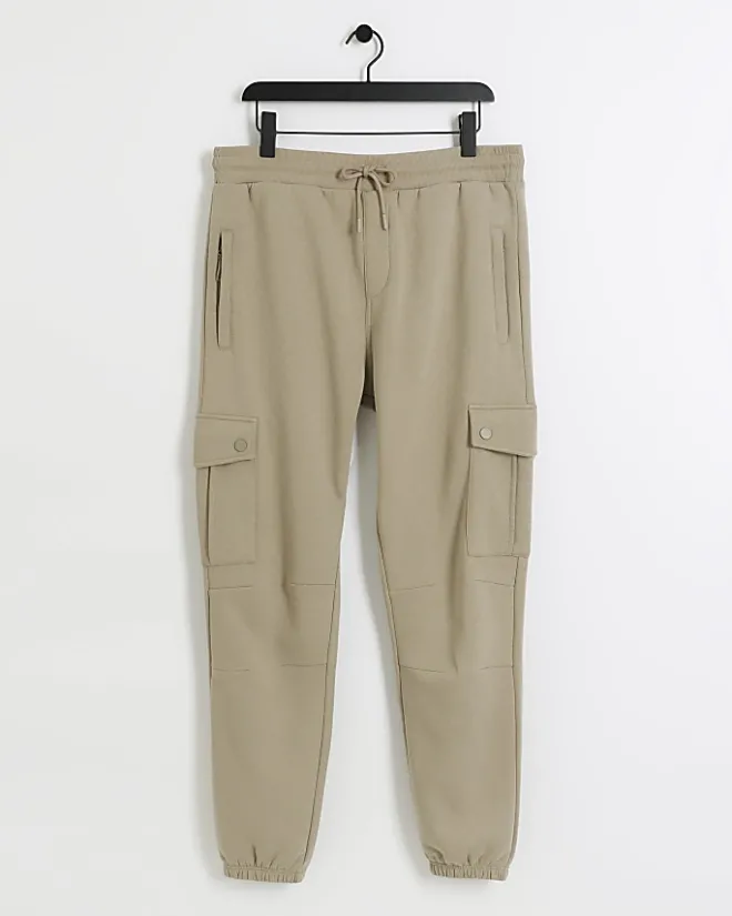 River Island regular fit cargo joggers Stone Best
