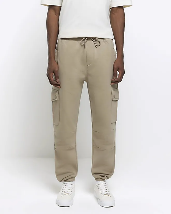 River Island regular fit cargo joggers Stone Best