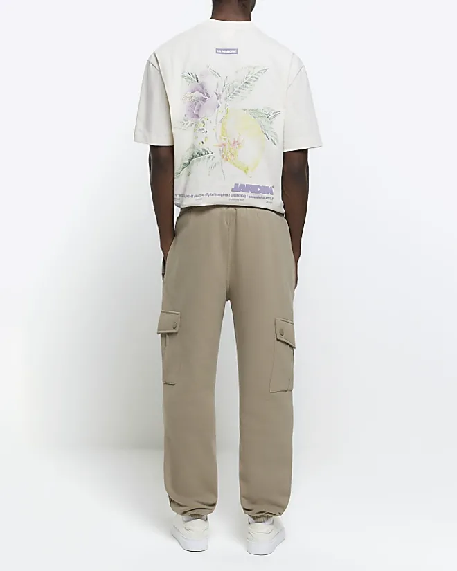 River Island regular fit cargo joggers Stone Best